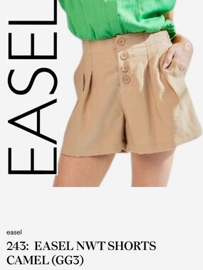 easel Camel High-Waist Button-Front Pleated Shorts_Size Small